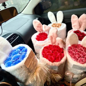 Hoa Sáp Tai Thỏ+túi,đèn nháy,thiệp, tặng quà hoa và quà tặng Hoa Tốt Nghiệp,Sinh Nhật 14/2 8/3 20/10