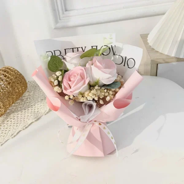 Bó Cánh Tiên 3 Bông Hồng Sáp Xịt Loang Mix Lá Phụ cao 30cm ngang 20cm Qùa Tặng Đẹp Xinh - Ảnh 4