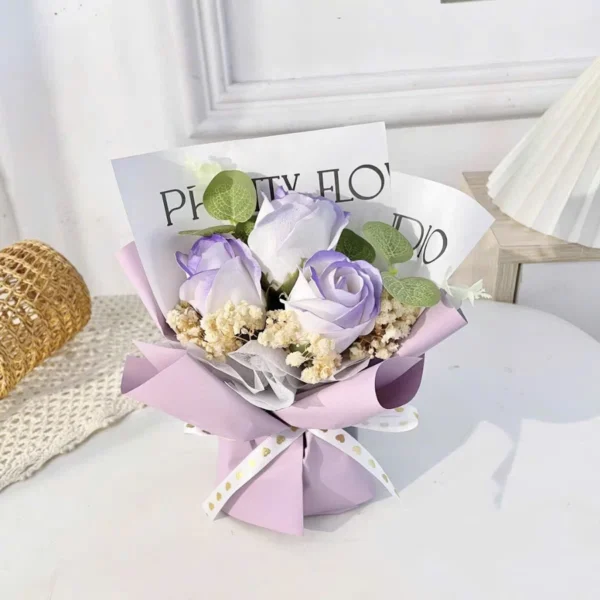 Bó Cánh Tiên 3 Bông Hồng Sáp Xịt Loang Mix Lá Phụ cao 30cm ngang 20cm Qùa Tặng Đẹp Xinh - Ảnh 2