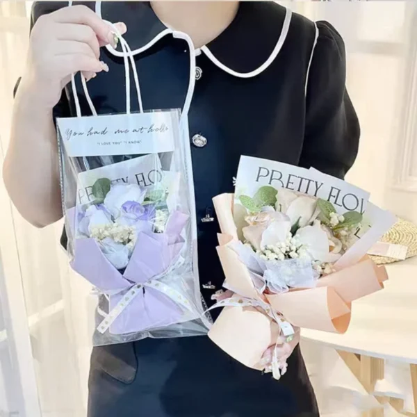 Bó Cánh Tiên 3 Bông Hồng Sáp Xịt Loang Mix Lá Phụ cao 30cm ngang 20cm Qùa Tặng Đẹp Xinh - Ảnh 3